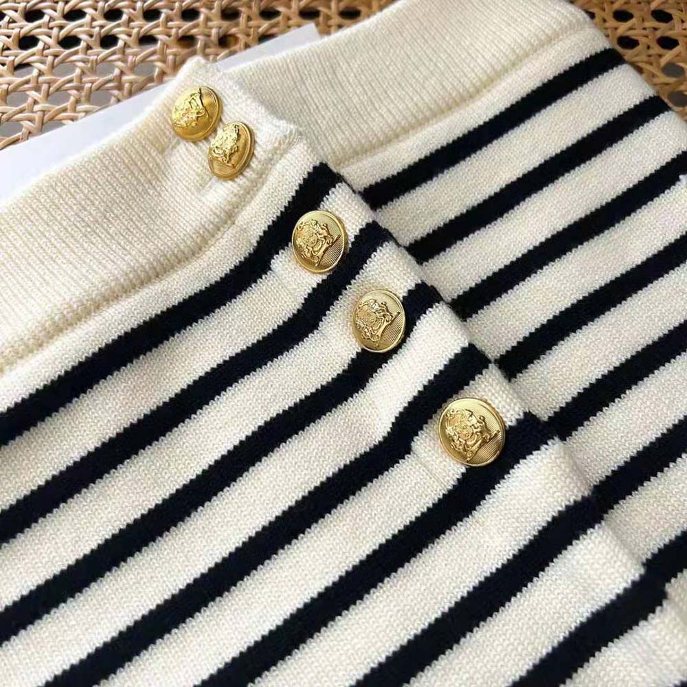 Celine Women Bandeau Dress in Striped Wool-White - image 5