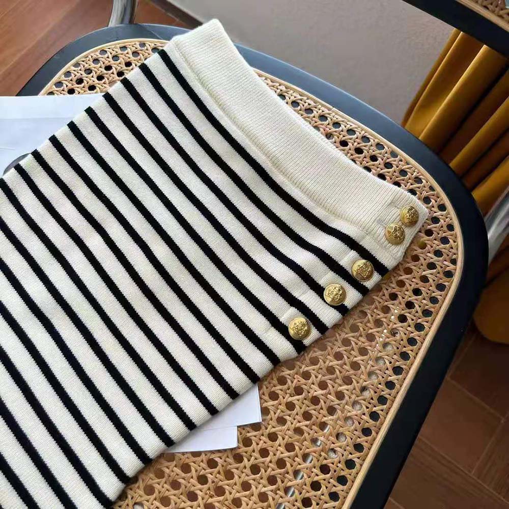 Celine Women Bandeau Dress in Striped Wool-White - image 4