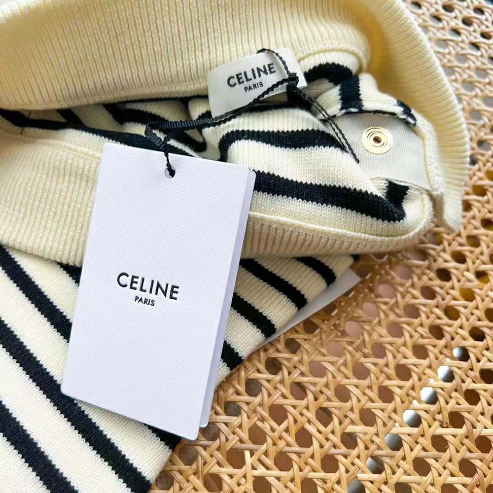 Celine Women Bandeau Dress in Striped Wool-White - image 10