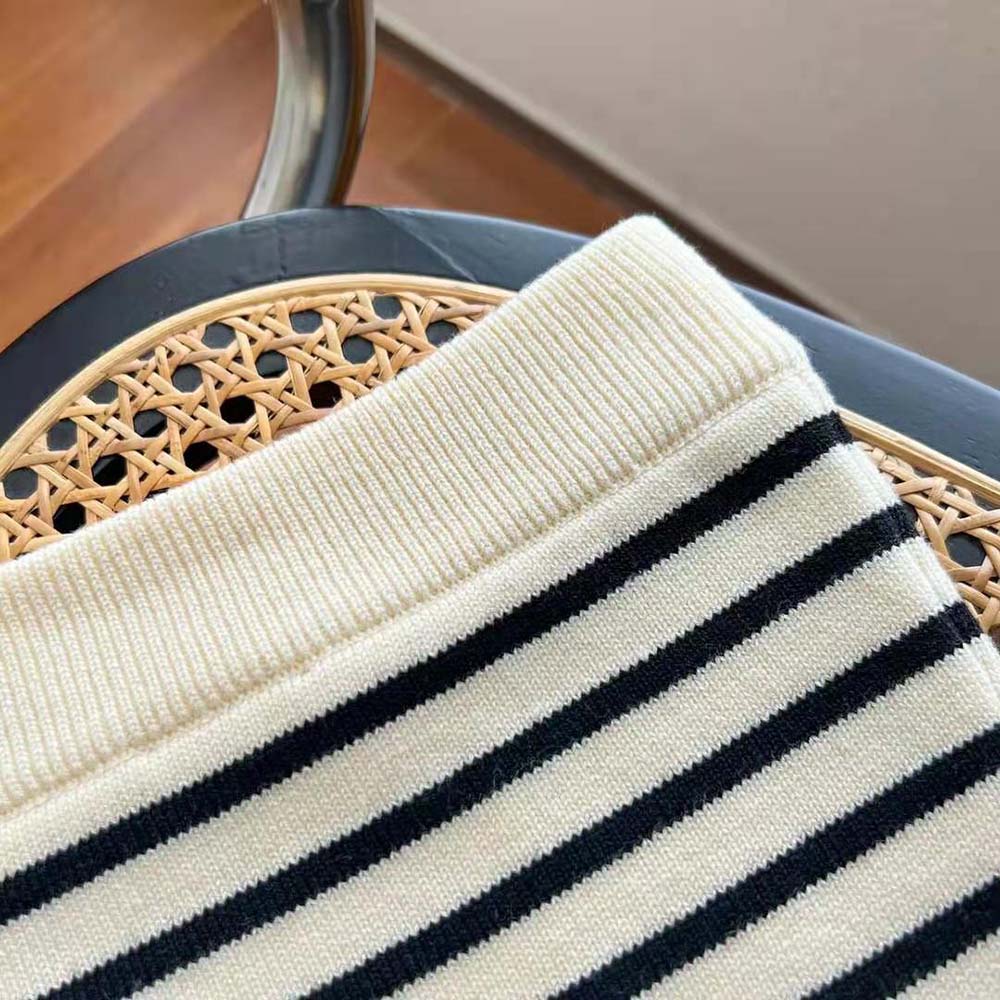 Celine Women Bandeau Dress in Striped Wool-White - image 7