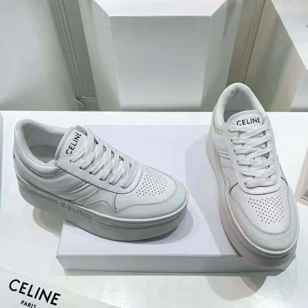 Celine Women Block Sneakers with Wedge Outsole in Calfskin-White - image 4