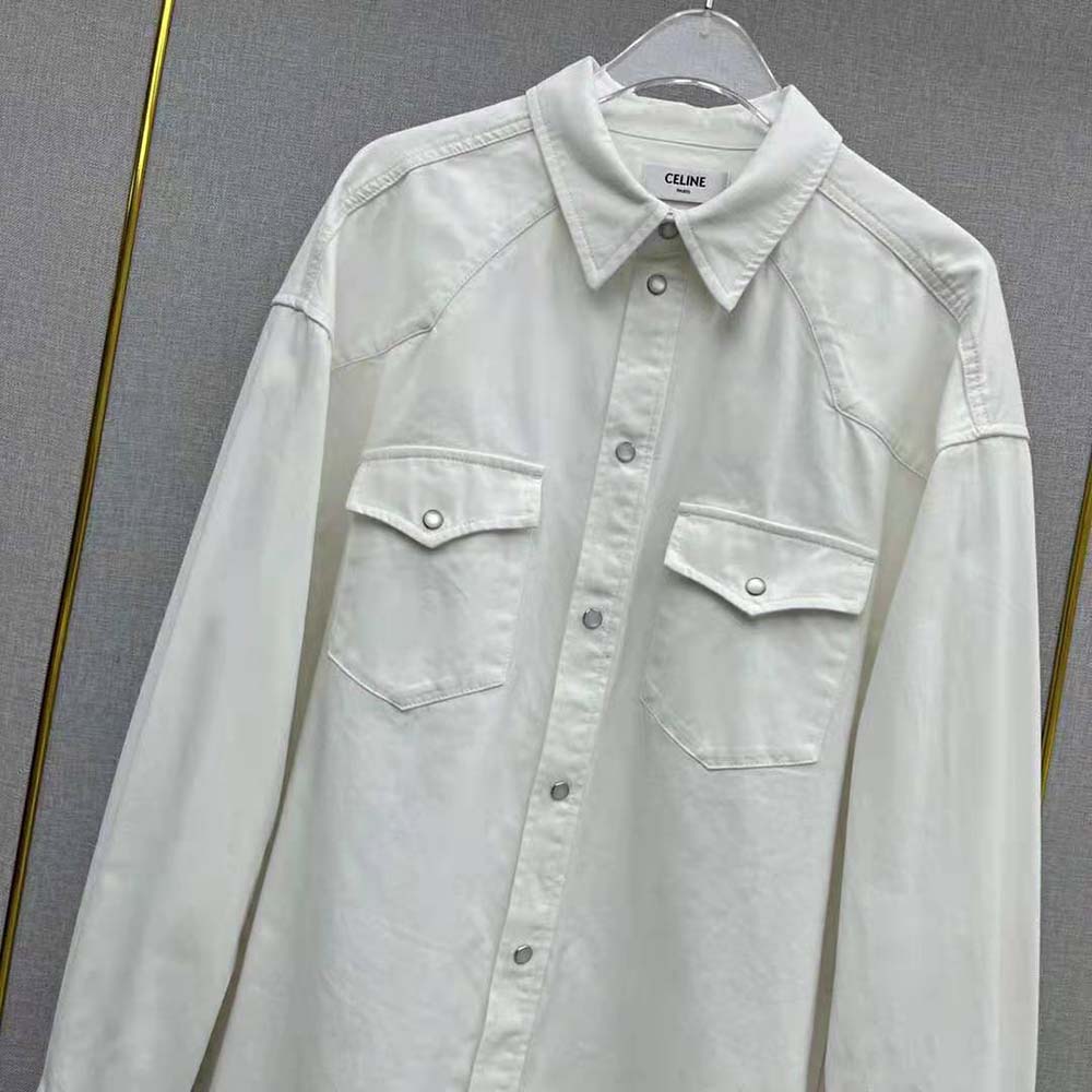 Celine Women Cowboy Painter Shirt in White Denim - image 4