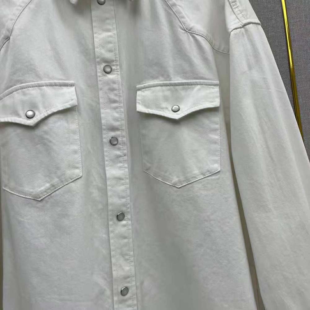 Celine Women Cowboy Painter Shirt in White Denim - image 7
