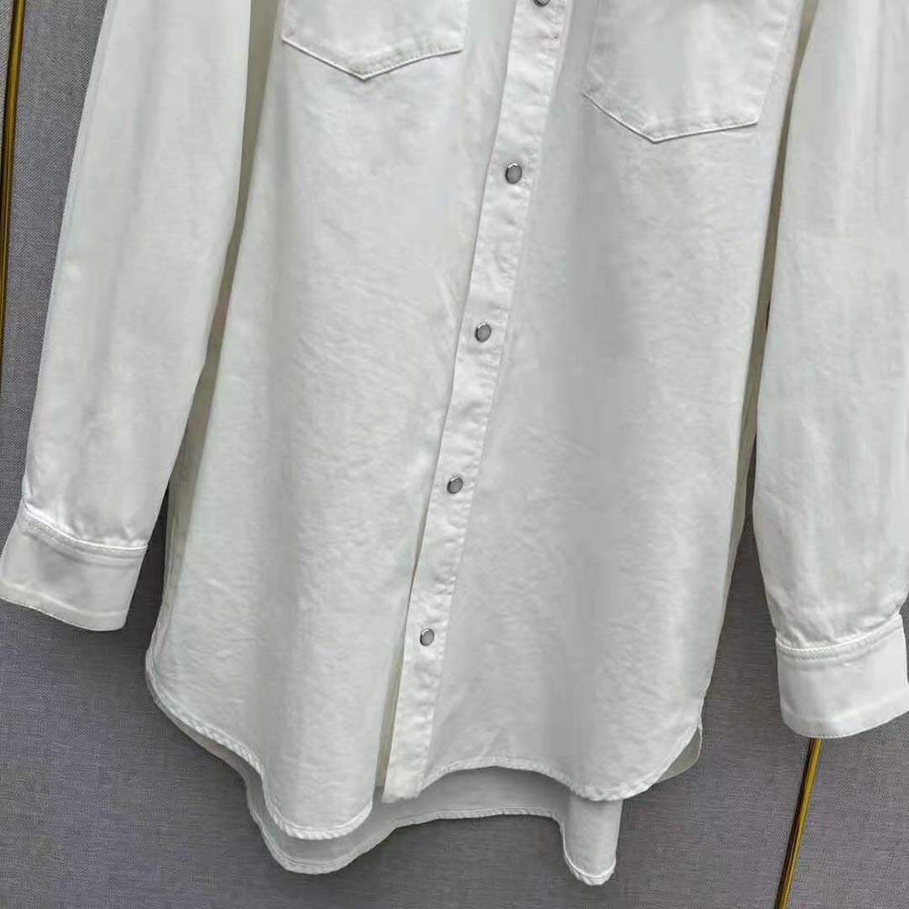 Celine Women Cowboy Painter Shirt in White Denim - image 8
