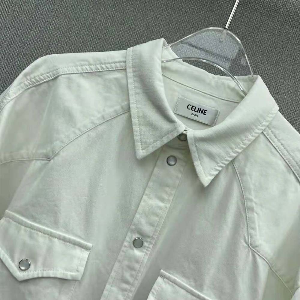 Celine Women Cowboy Painter Shirt in White Denim - image 5