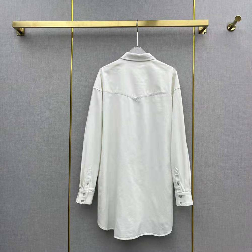 Side angle showing relaxed fit of Celine Women Cowboy Painter Shirt