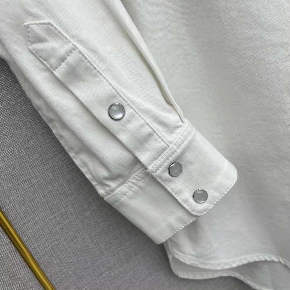 Celine Women Cowboy Painter Shirt in White Denim - image 9