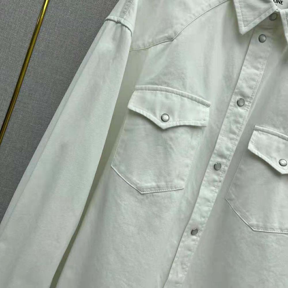 Celine Women Cowboy Painter Shirt in White Denim - image 6
