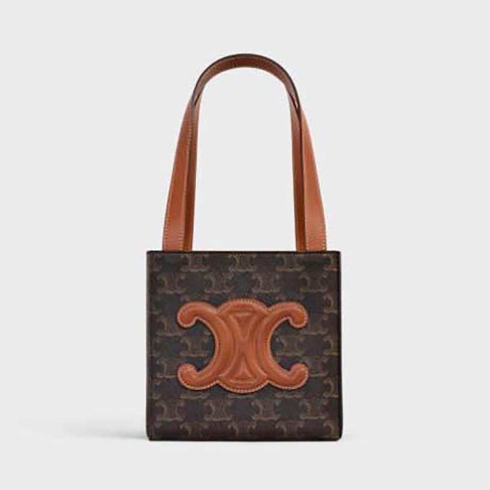 Front angled view of Celine Women Cube Bag Cuir Triomphe brown leather