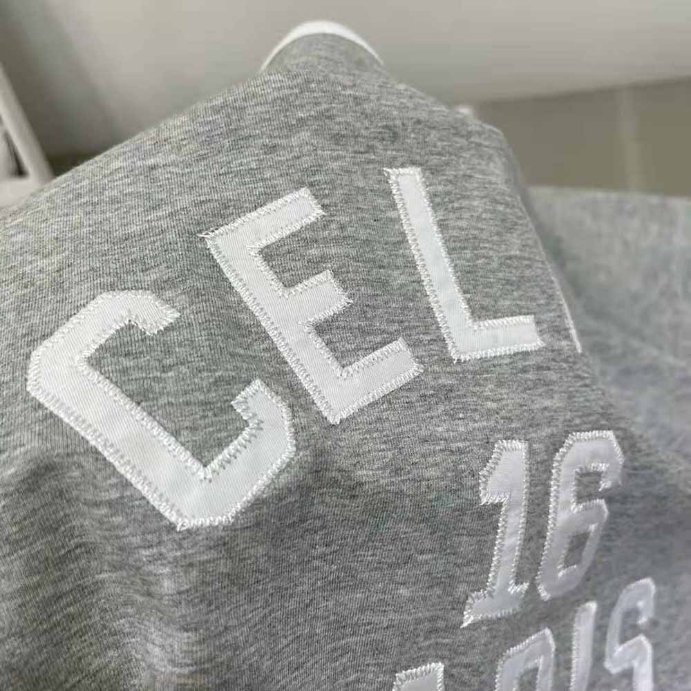Celine Women Embroidered Celine 16 T-shirt in Cotton Jersey-Silver - image 4