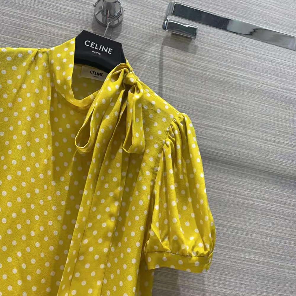 Celine Women Lavalliere Blouse in Crepe De Chine-Yellow - image 5