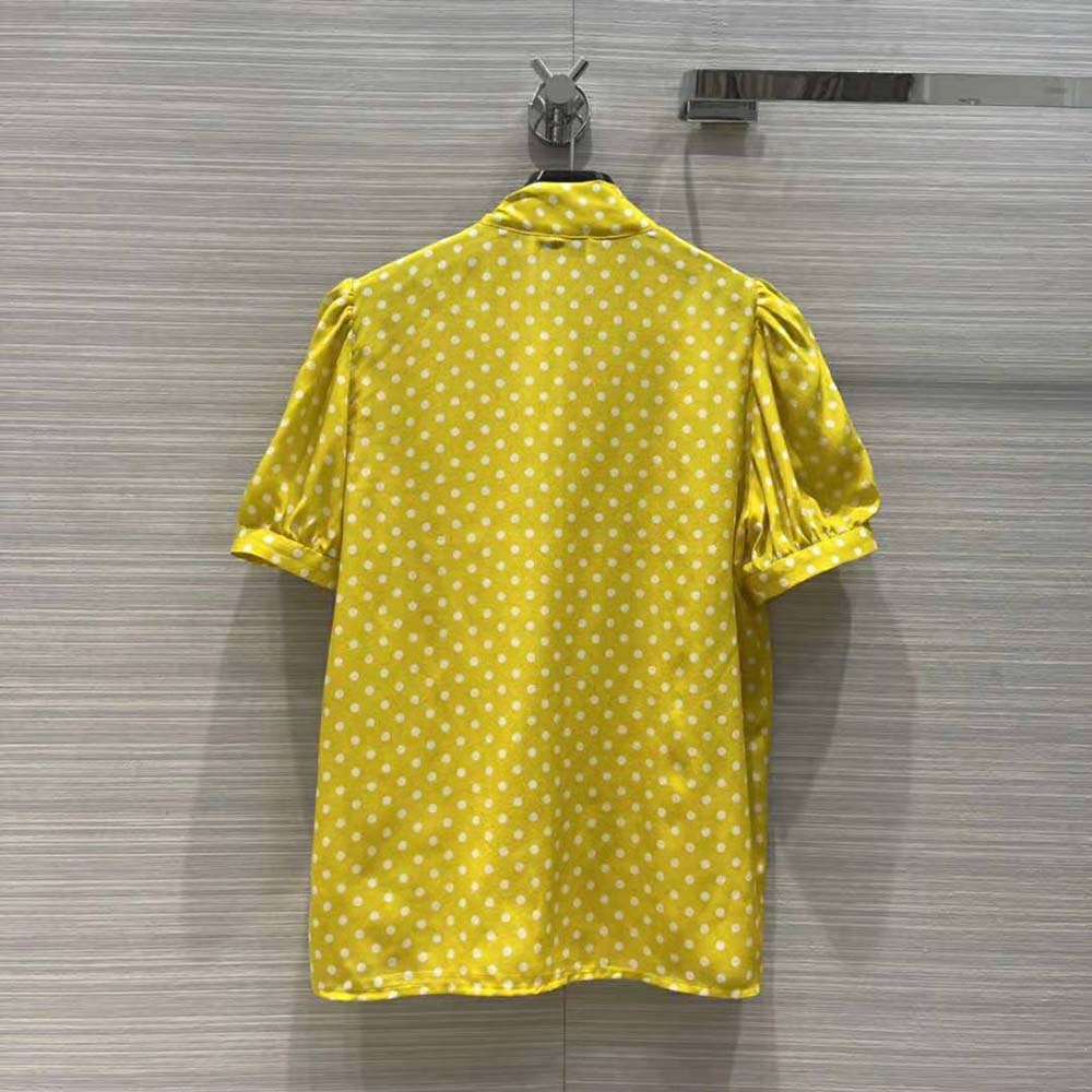 Side profile showing silhouette of Celine Women Lavalliere Blouse Yellow
