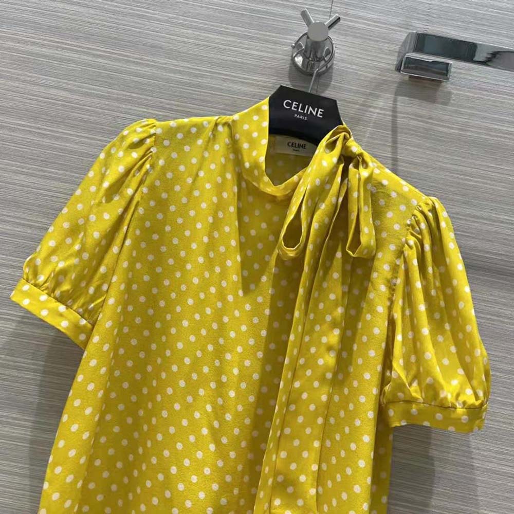 Celine Women Lavalliere Blouse in Crepe De Chine-Yellow - image 4