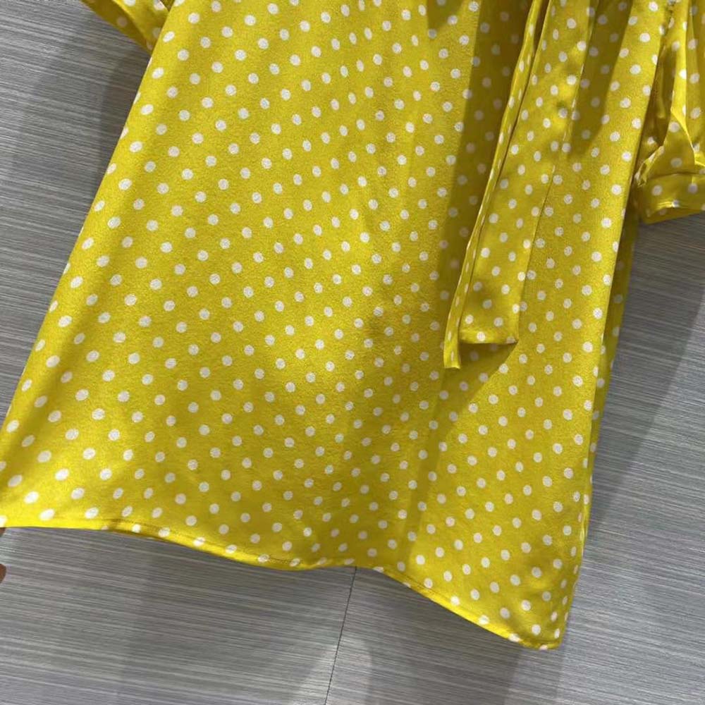 Celine Women Lavalliere Blouse in Crepe De Chine-Yellow - image 9