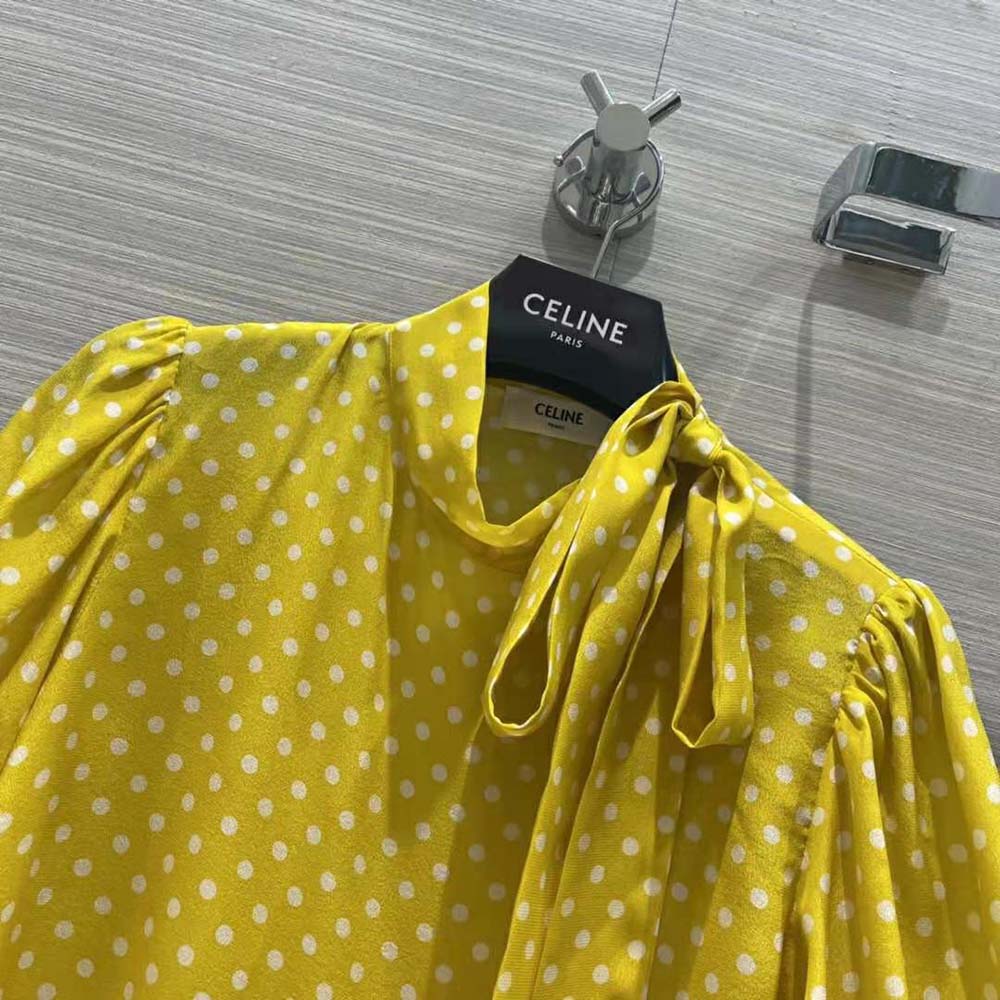 Celine Women Lavalliere Blouse in Crepe De Chine-Yellow - image 8
