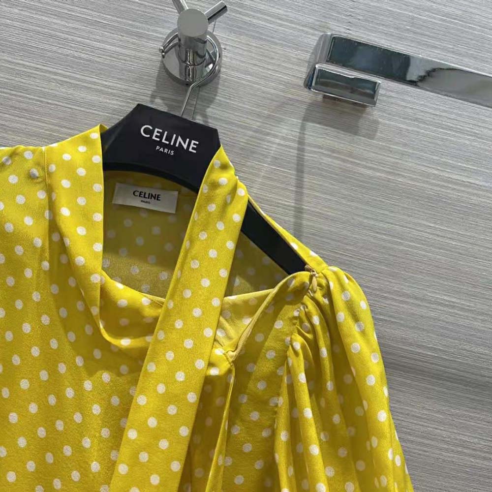 Celine Women Lavalliere Blouse in Crepe De Chine-Yellow - image 7