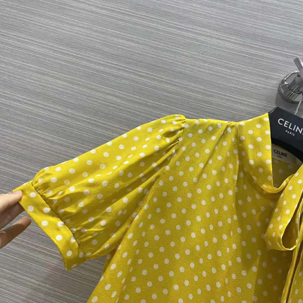 Celine Women Lavalliere Blouse in Crepe De Chine-Yellow - image 6