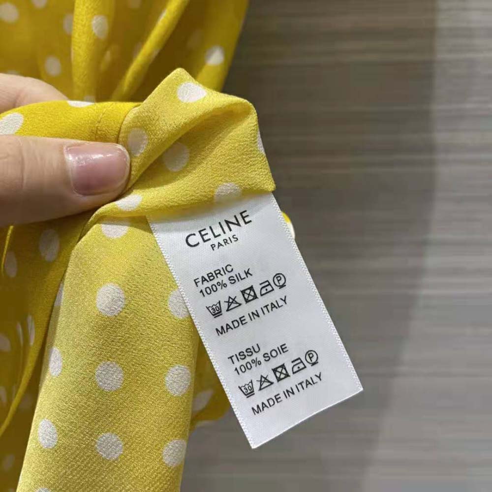 Celine Women Lavalliere Blouse in Crepe De Chine-Yellow - image 10