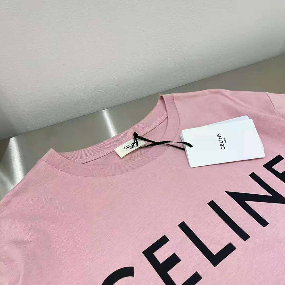 Celine Women Loose Unisex Cotton Jersey T-shirt-Pink - image 4