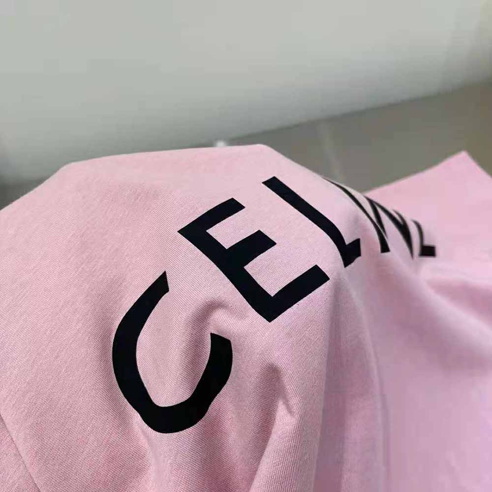 Celine Women Loose Unisex Cotton Jersey T-shirt-Pink - image 8