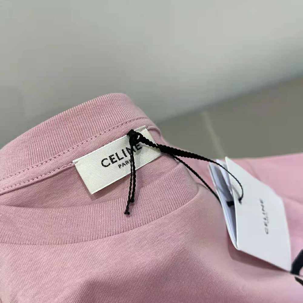 Celine Women Loose Unisex Cotton Jersey T-shirt-Pink - image 7