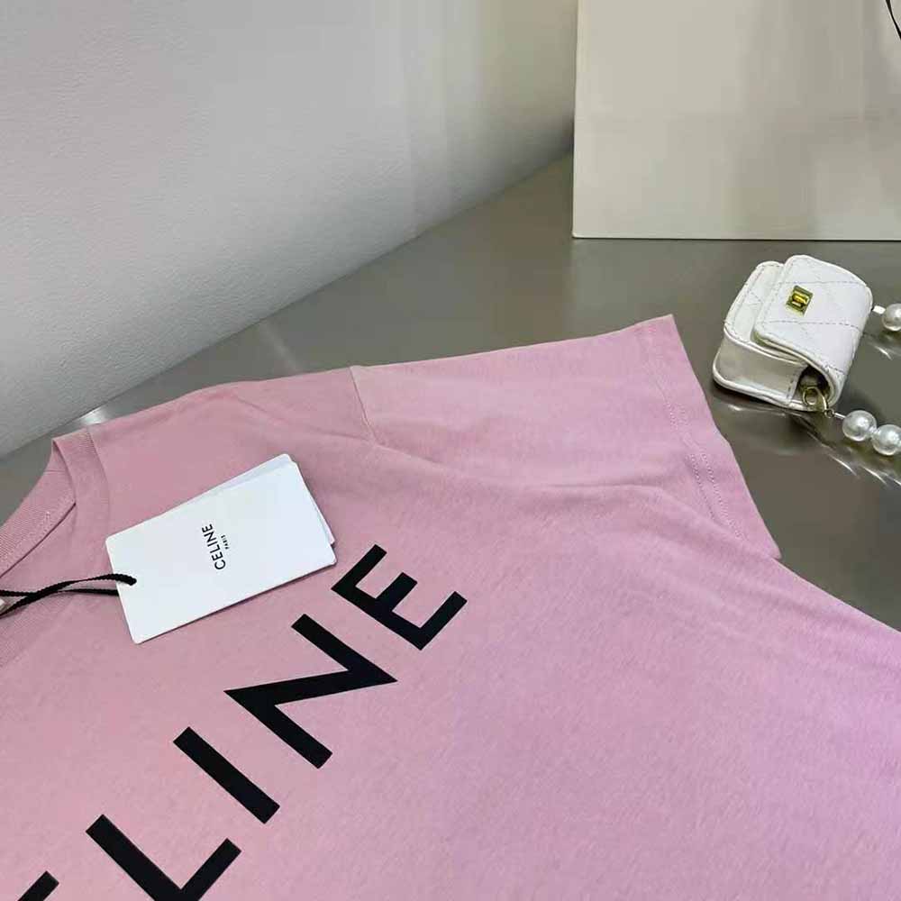 Celine Women Loose Unisex Cotton Jersey T-shirt-Pink - image 5