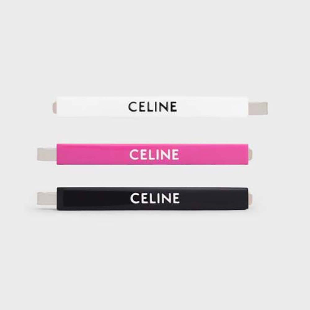Front view of Celine Women Monochroms Set of 3 Hair Clips in white acetate