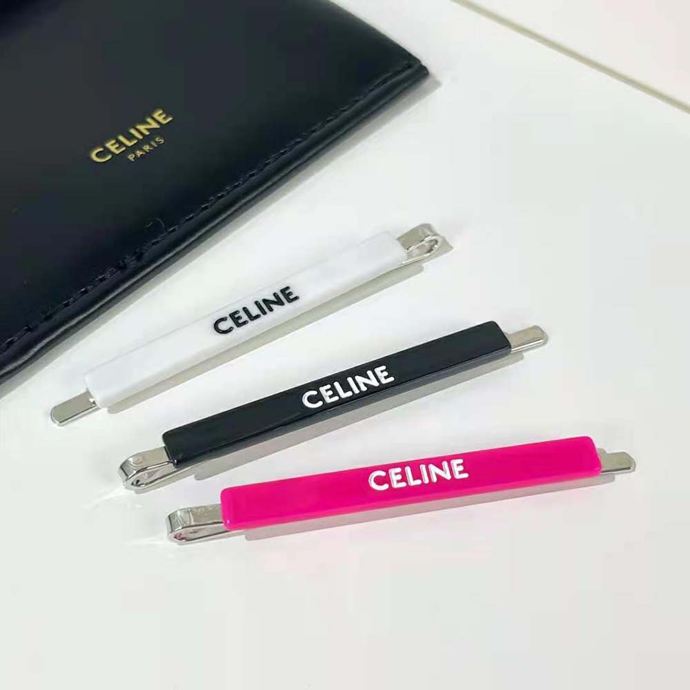 Close-up detail of steel hinge on Celine Women Monochroms hair clip