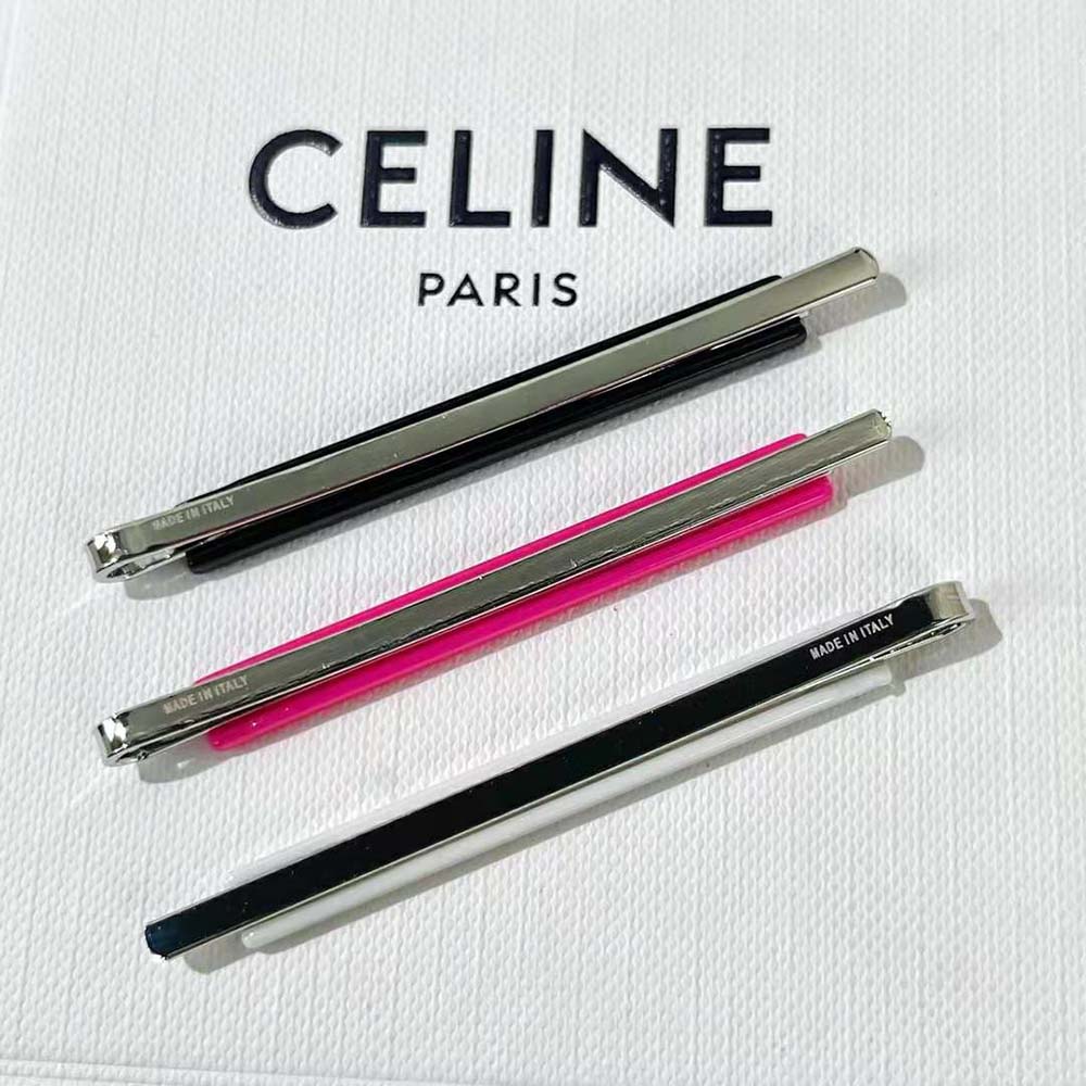 Celine Women Monochroms Set of 3 Hair Clips in Acetate and Steel - image 6