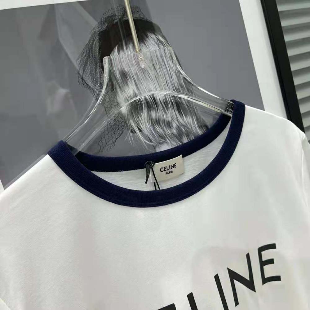 Side profile of Celine Women T-shirt in Cotton Jersey-White showing fit