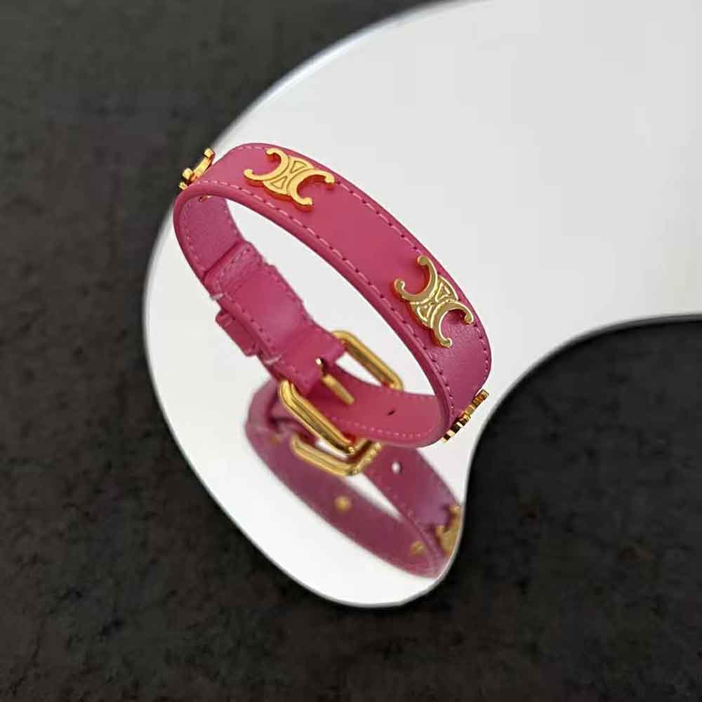 Side view of Celine Women Triomphe Multi Leather Bracelet showing multi-layer design