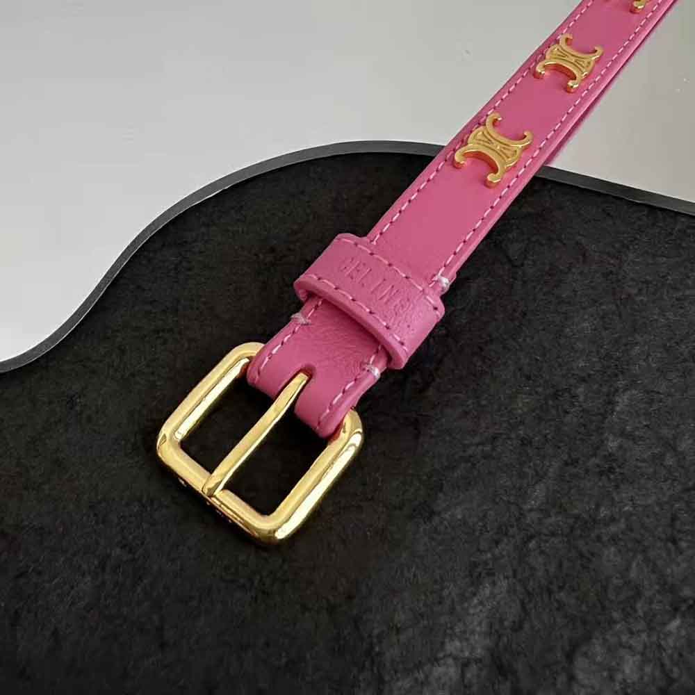 Celine Women Triomphe Multi Leather Bracelet in Brass with Gold Finish and Smooth Calfskin-Pink - image 5