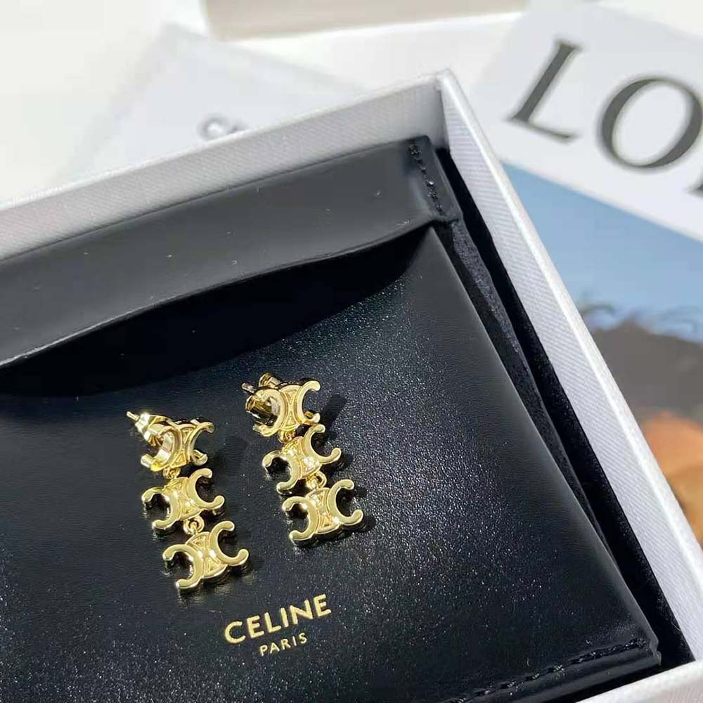 Celine Women Triomphe Multi Short Earrings in Brass with Gold Finish - image 4