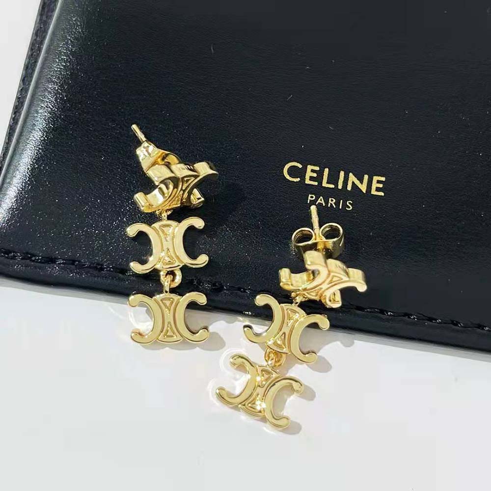 Celine Women Triomphe Multi Short Earrings in Brass with Gold Finish - image 5