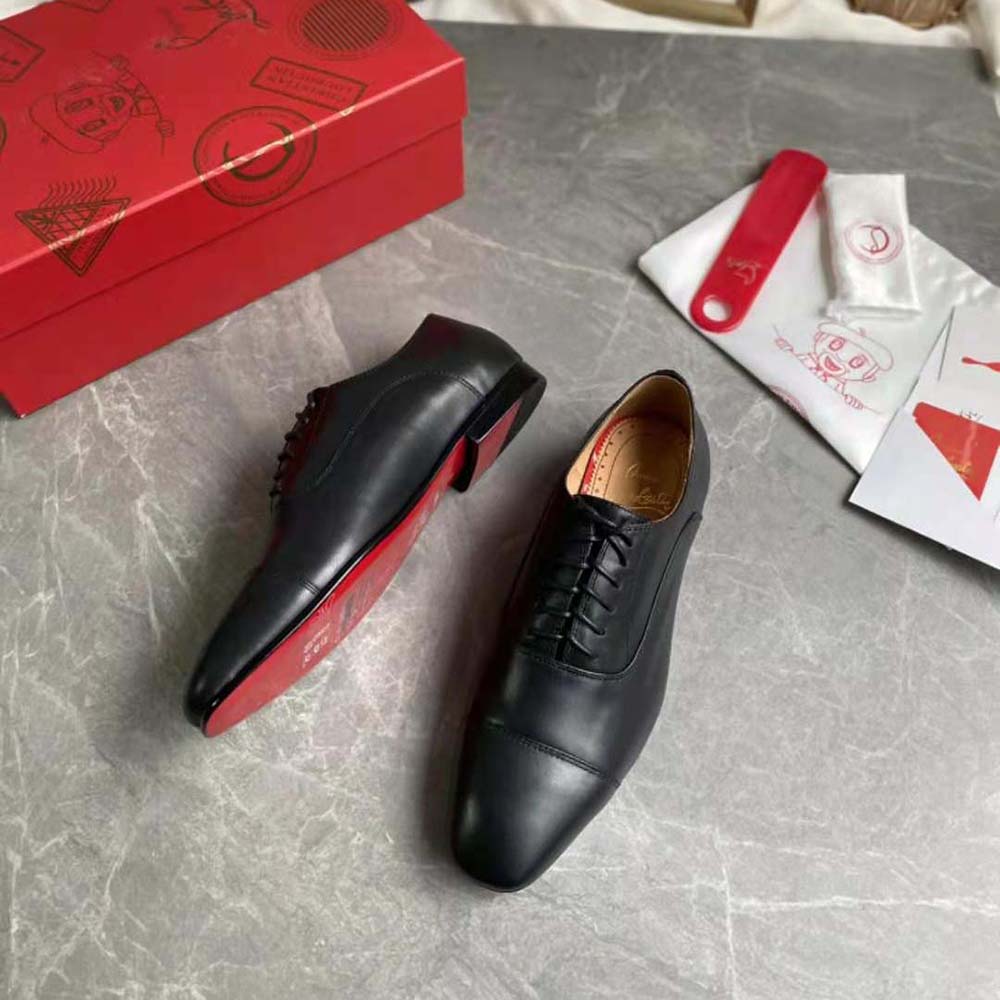 Overhead view showcasing laces and red sole of Christian Louboutin Men Greggo