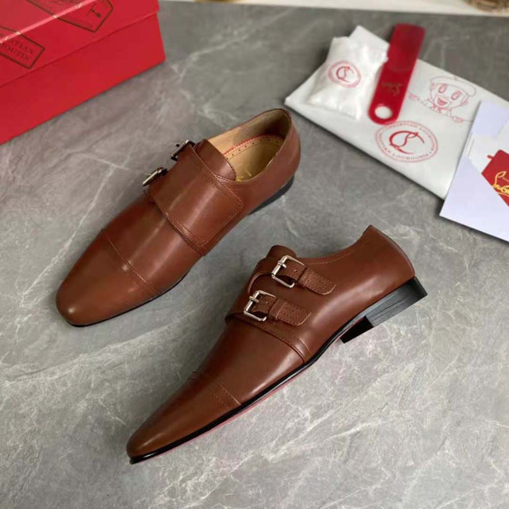 Top view showing lace-up detail on Christian Louboutin Men Mortimer in brown leather