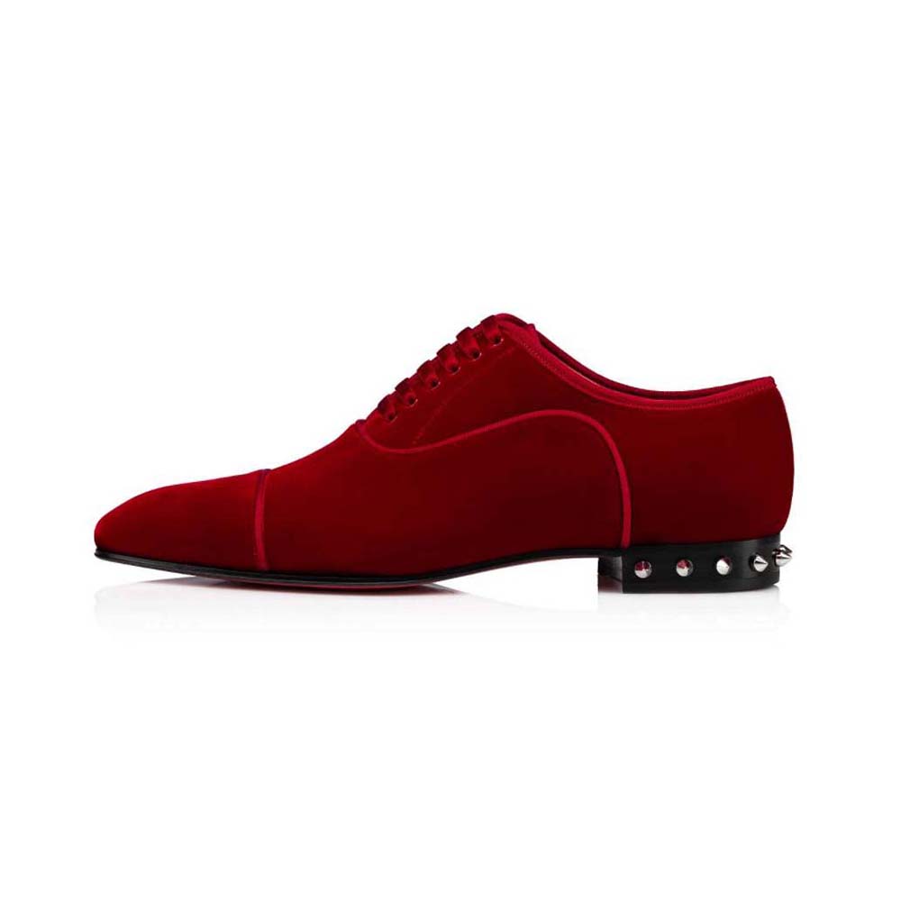 Side view of Christian Louboutin Men So Greggo Oxford Lace-up-Maroon