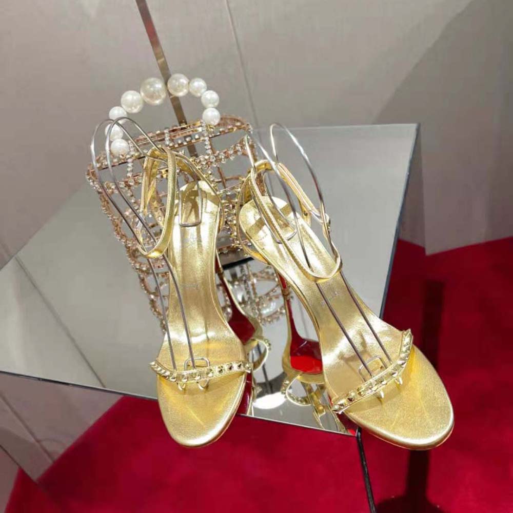 Signature red sole on Christian Louboutin Women So Me 100 mm Heel Height-Gold