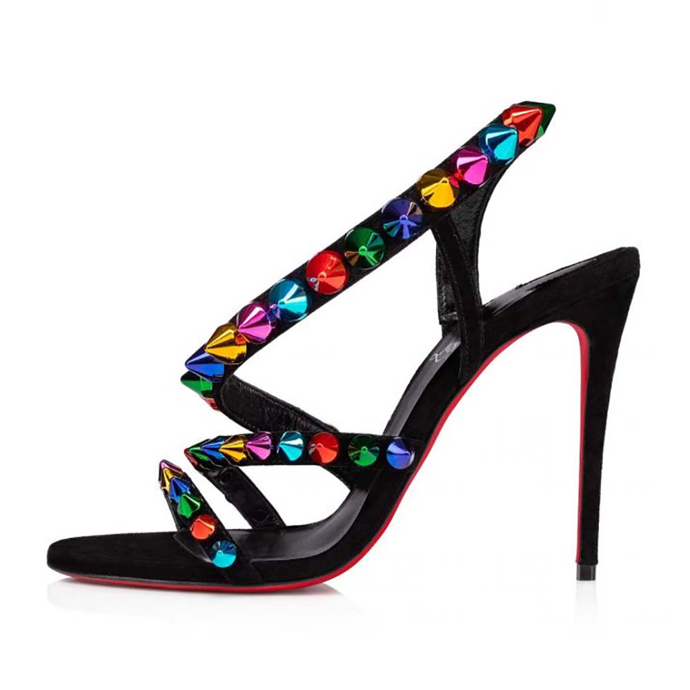 Side view of Christian Louboutin Women Spikita Strap 100 mm Heel Height-Black