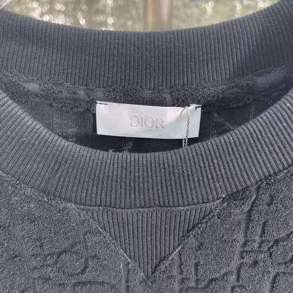 Dior Men Oblique T-shirt Relaxed Fit Navy Blue Terry Cotton Jacquard - image 5