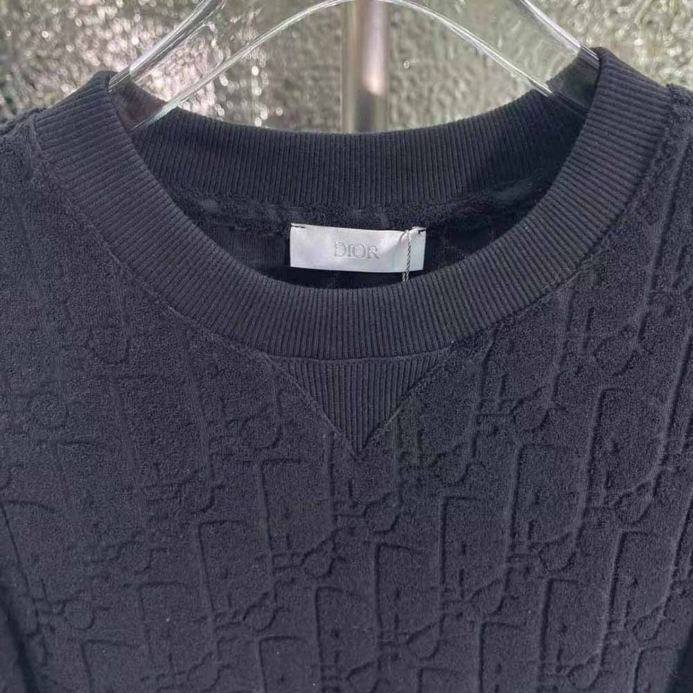 Dior Men Oblique T-shirt Relaxed Fit Navy Blue Terry Cotton Jacquard - image 4