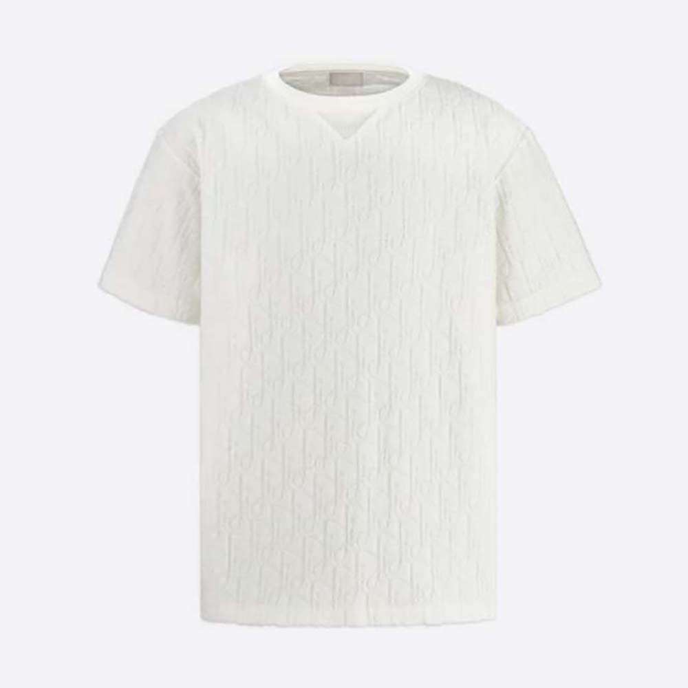 Front view of Dior Men Oblique T-shirt Relaxed Fit Off-White Terry Cotton Jacquard