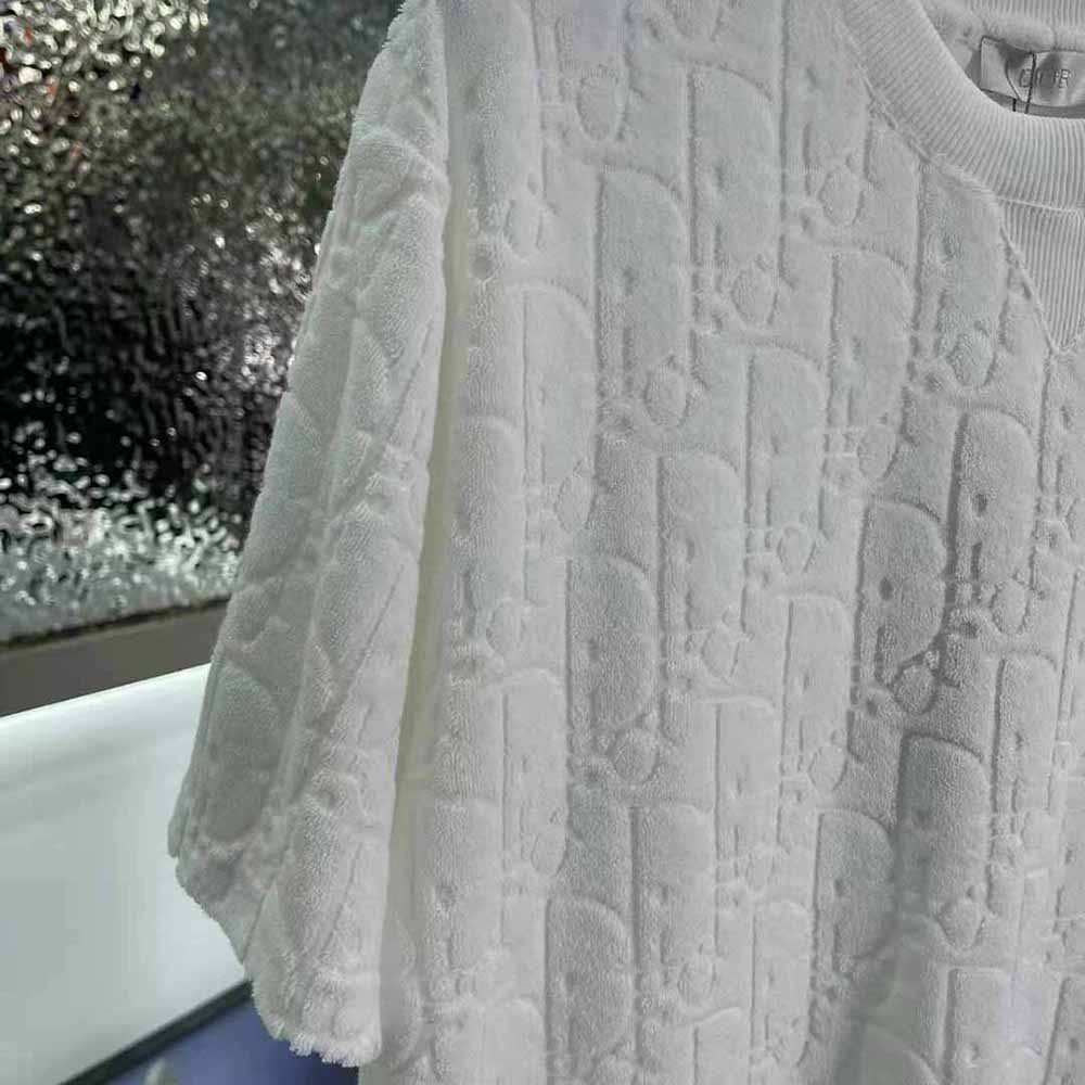 Dior Men Oblique T-shirt Relaxed Fit Off-White Terry Cotton Jacquard - image 9