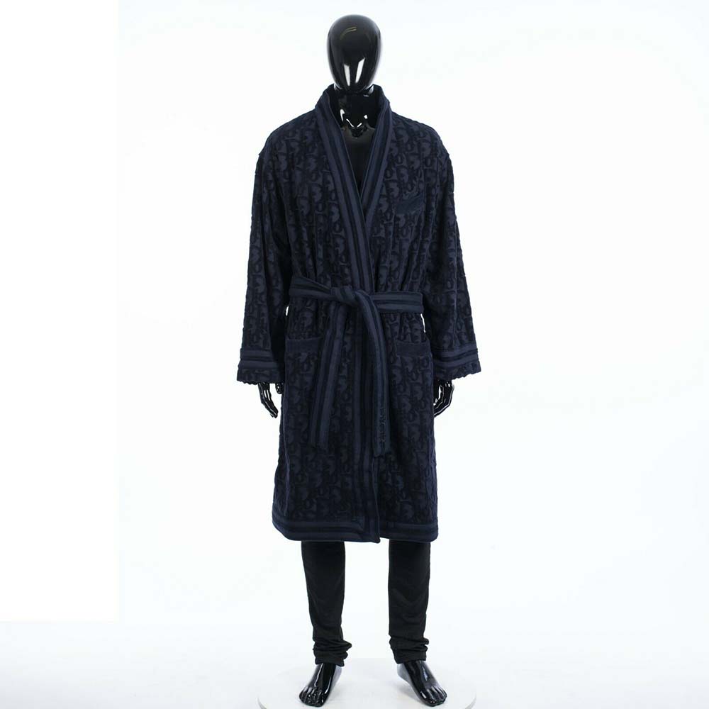 Front view of Dior Men Unisize Oblique Bathrobe In Terry Cotton Jacquard-Black