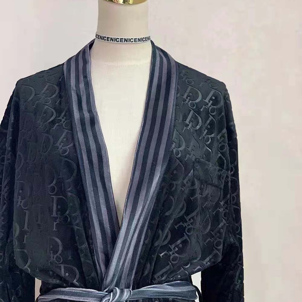 Dior Men Unisize Oblique Bathrobe In Terry Cotton Jacquard-Black - image 5