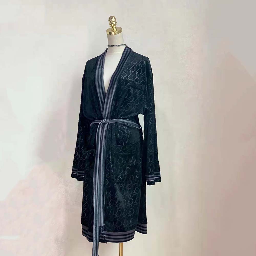 Dior Men Unisize Oblique Bathrobe In Terry Cotton Jacquard-Black - image 4