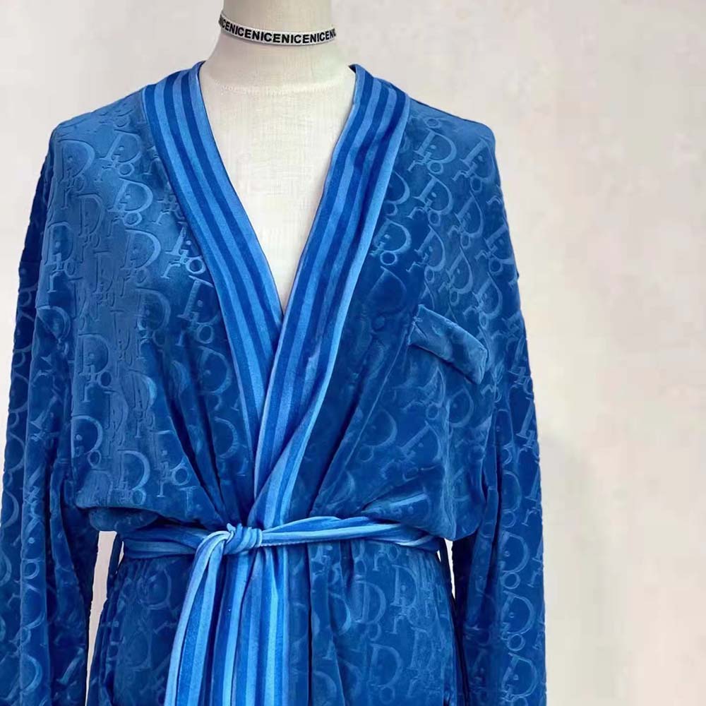 Dior Men Unisize Oblique Bathrobe In Terry Cotton Jacquard-Blue - image 6