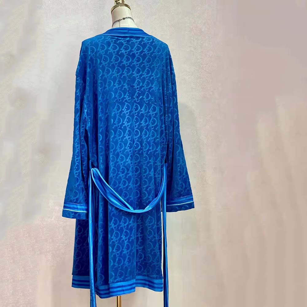 Dior Men Unisize Oblique Bathrobe In Terry Cotton Jacquard-Blue - image 5