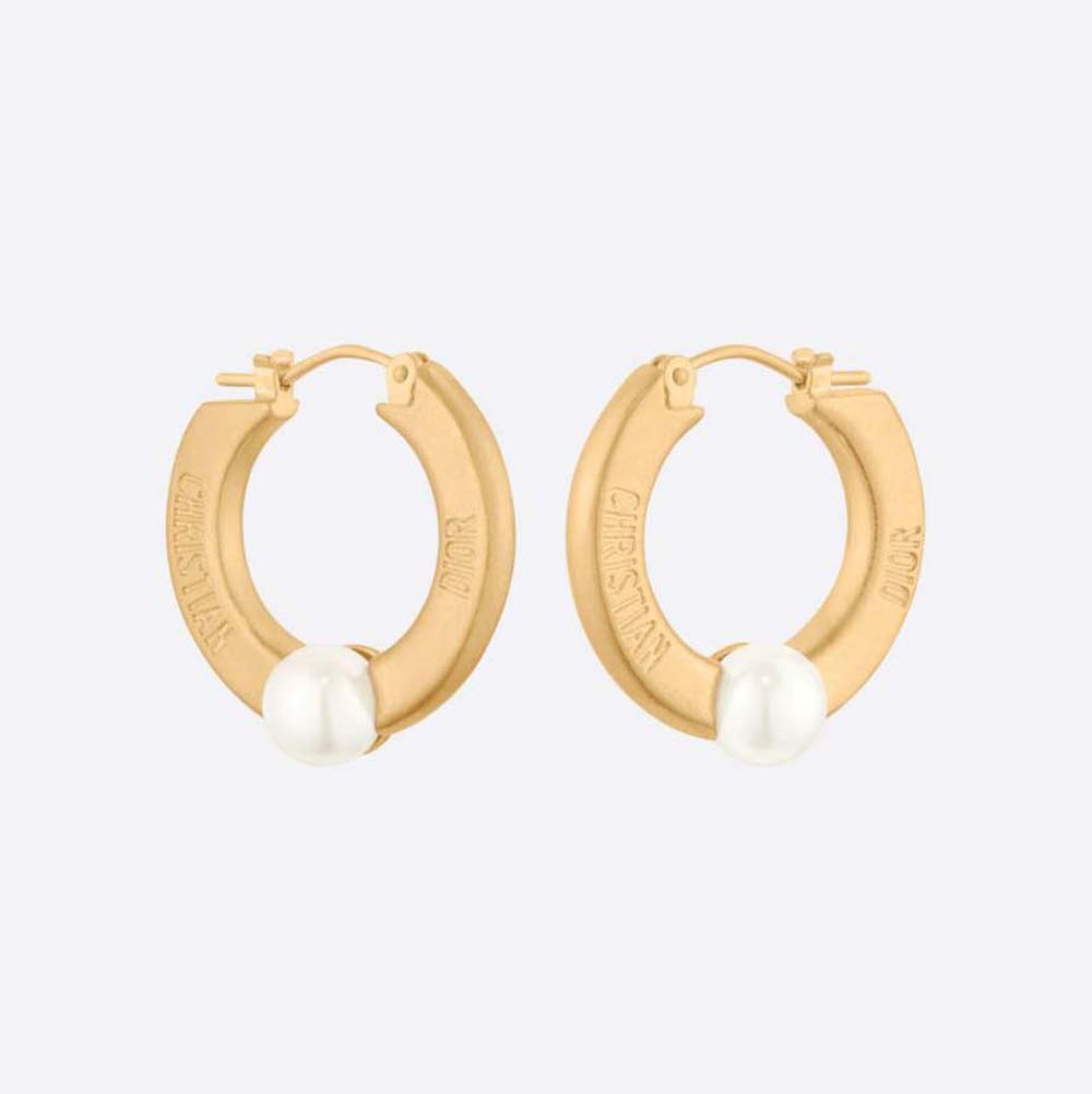 Front view of Dior Women CD Navy Earrings gold finish and white pearls