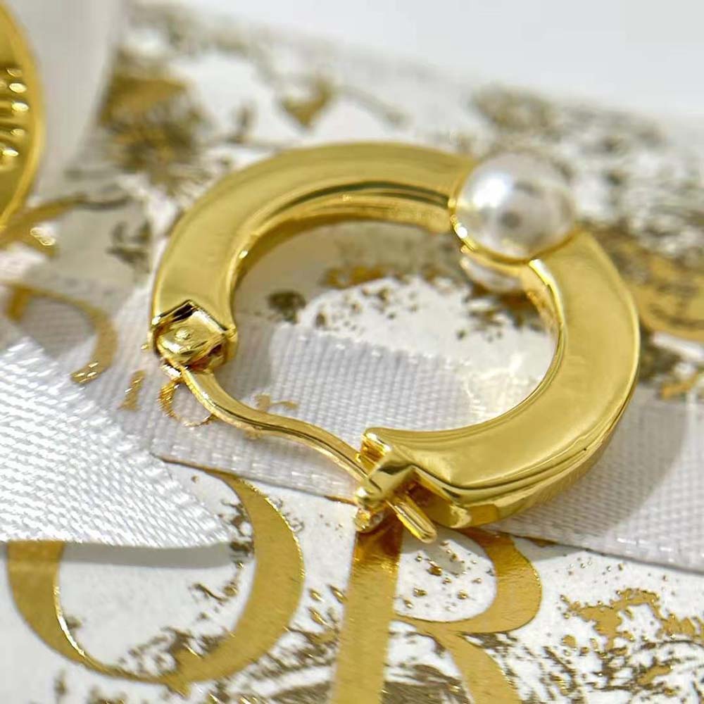 Dior Women CD Navy Earrings Gold-Finish Metal and White Resin Pearls - image 6